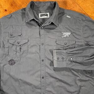 Blac Label Premium Urban Utility Button-Up Shirt Gray Cotton Embroidered 4XL